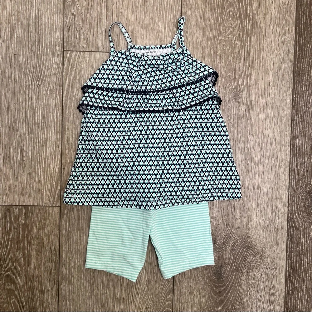 CARTERS 2PC TANK TOP AND SHORTS OUTFIT NAVY MINT 24MO